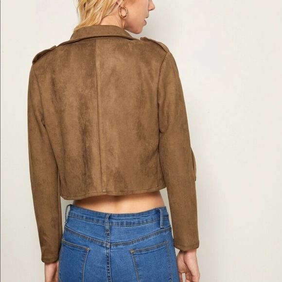 Vegan suede brown moto biker jacket 830350 - Picture 3 of 5